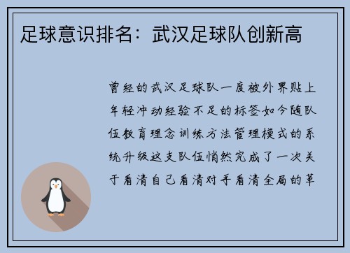 足球意识排名：武汉足球队创新高